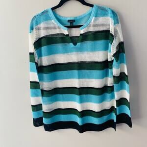 Talbots black white and black semi sheer slit neck top (Size: M)